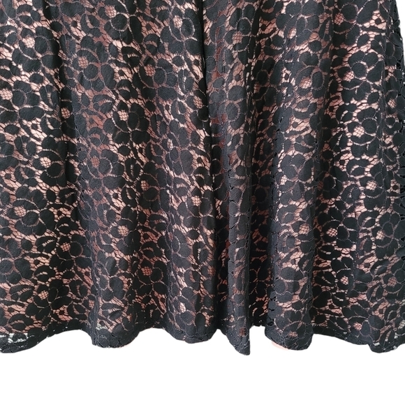 Pink Black Lace Overlay Mini Dress Fit & Flare Sz 16 - Picture 6 of 14